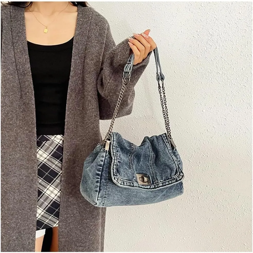 Slouchy Denim Hobo Bags Women Underarm Shoulder Bags Trendy Travel Crossbody Purse Cute Top-handle Tote Handbag 2025