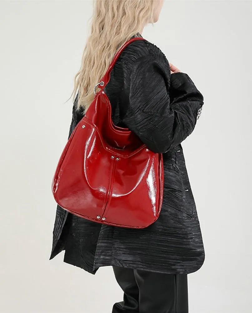 Slouchy PU Leather Crescent Hobo Bags Women Trendy Crossbody Purse Shoulder Bag Top-handle Satchels Travel Tote Handbag