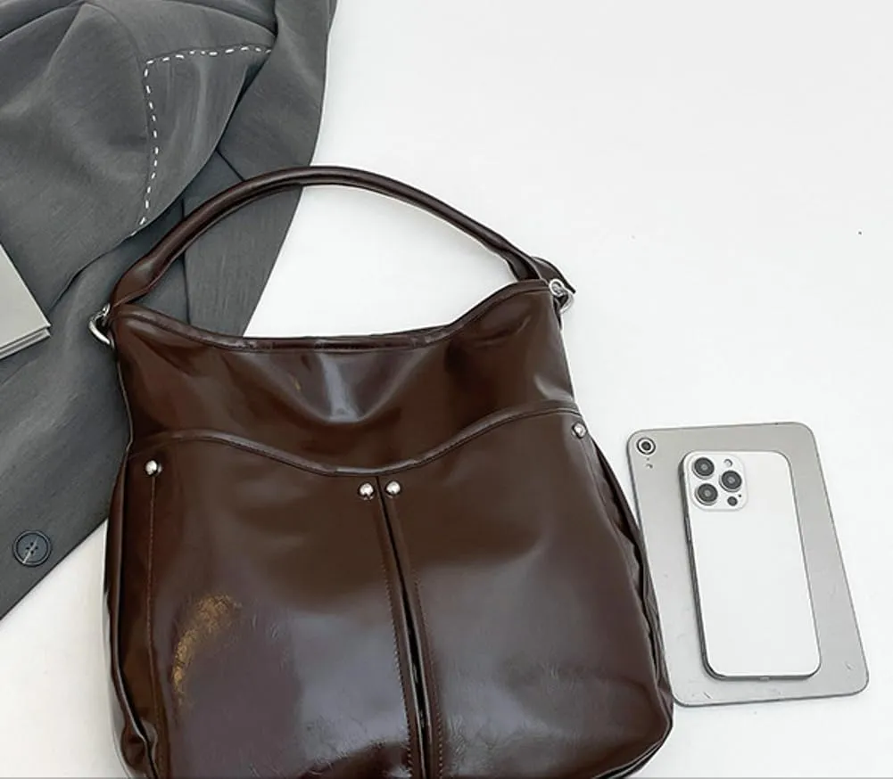 Slouchy PU Leather Crescent Hobo Bags Women Trendy Crossbody Purse Shoulder Bag Top-handle Satchels Travel Tote Handbag