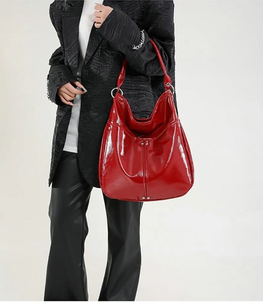Slouchy PU Leather Crescent Hobo Bags Women Trendy Crossbody Purse Shoulder Bag Top-handle Satchels Travel Tote Handbag