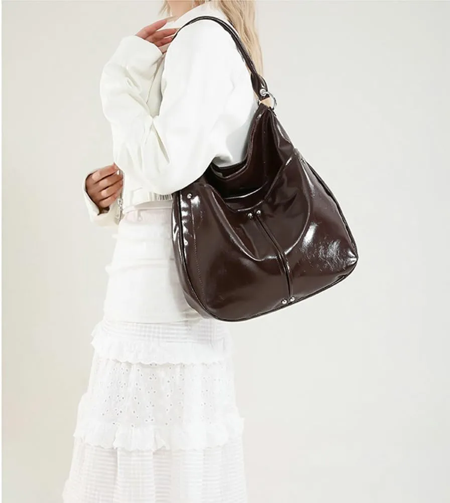 Slouchy PU Leather Crescent Hobo Bags Women Trendy Crossbody Purse Shoulder Bag Top-handle Satchels Travel Tote Handbag