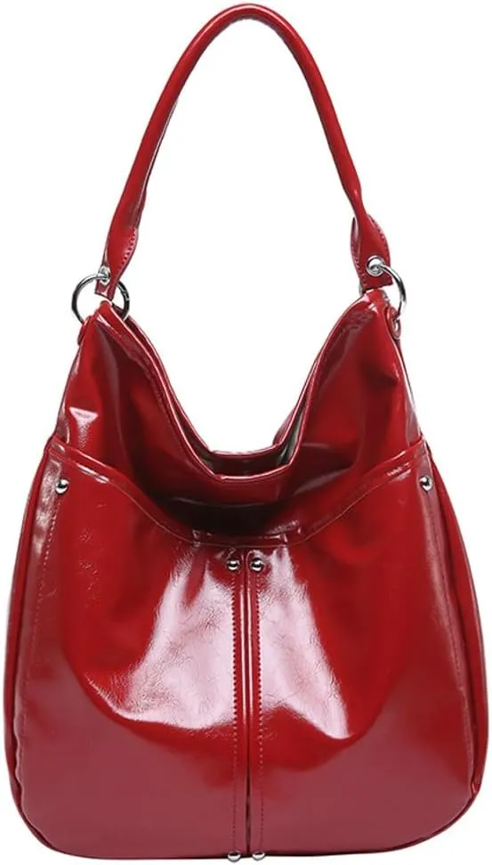 Slouchy PU Leather Crescent Hobo Bags Women Trendy Crossbody Purse Shoulder Bag Top-handle Satchels Travel Tote Handbag