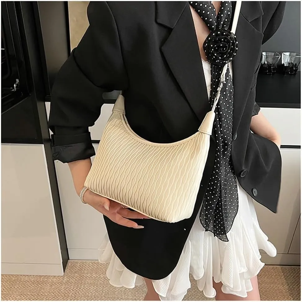 Slouchy PU Leather Crescent Hobo Bags Women Trendy Underarm Shoulder Bag Top-Handle Tote Handbag Cute Crossbody Purse