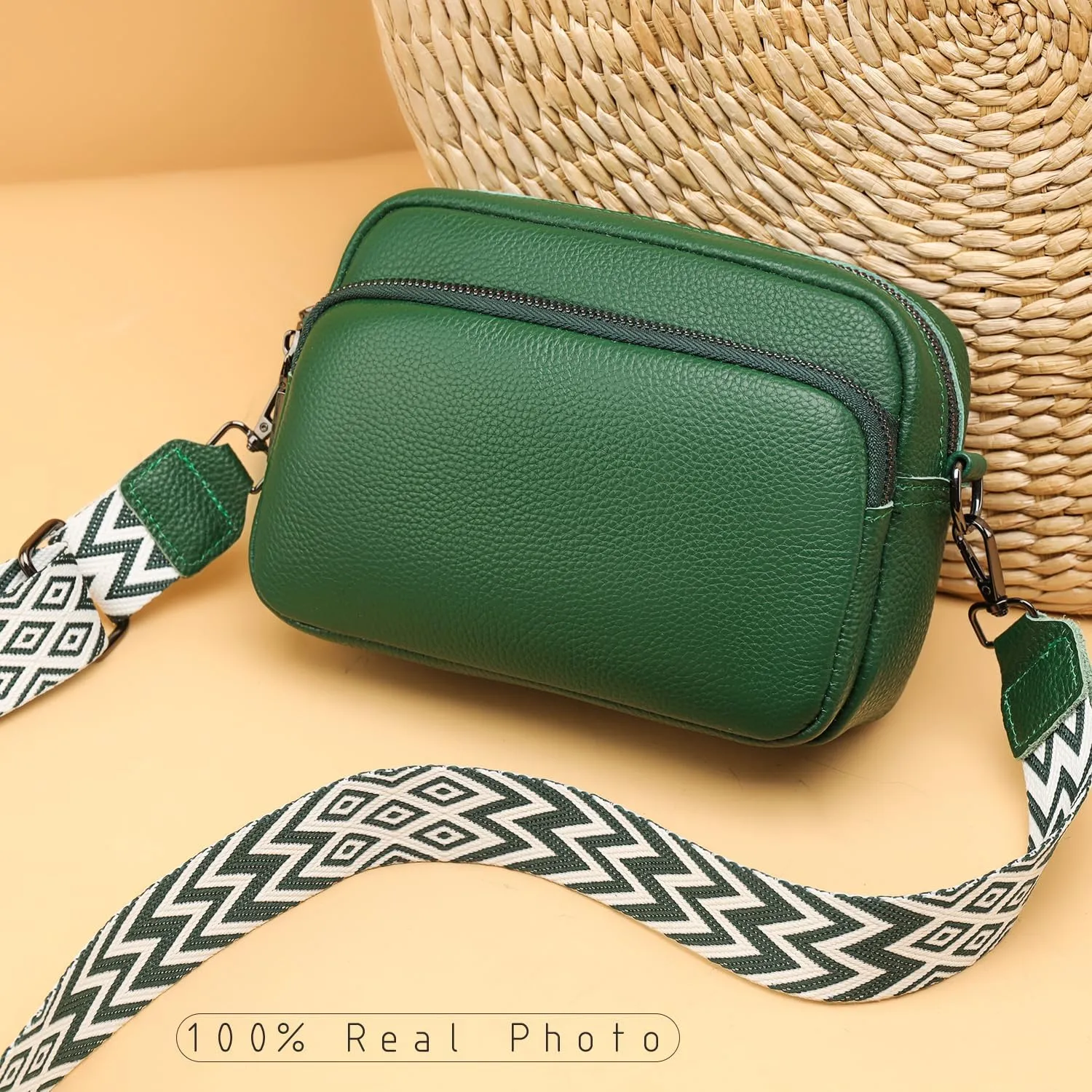 Small Crossbody Bag for Women Genuine leather Crossbody Purses with Wide Guitar Strap Shoulder Handbag Satchel