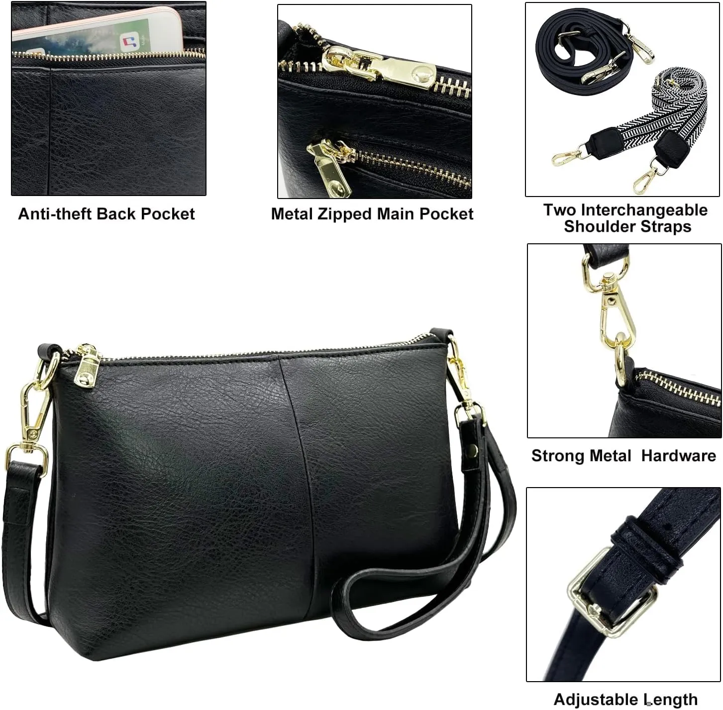 Small Crossbody Clutch Purses Bags for Women Wristlet Wallet Vegan Shoulder Handbags Guitar Strap   Leather Strap