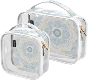 Spring-floral-pattern 2 Pieces Clear Makeup Cosmetic Bags for Traveling Vacation Organizing, Toiletry Bags for Women Men, PVC Waterproof Travel Organizer