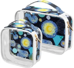 Starrys Skys Moon on Black 2 Pieces Clear Makeup Cosmetic Bags for Traveling Vacation Organizing, Toiletry Bags for Women Men, PVC Waterproof Travel Organizer
