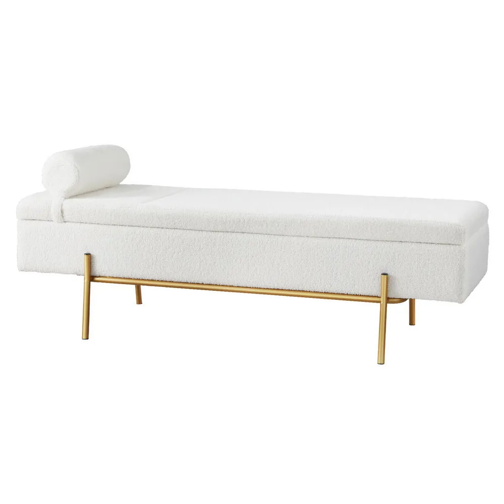 Storage Ottoman Bed 140cm Pillow Boucle Fabric - White