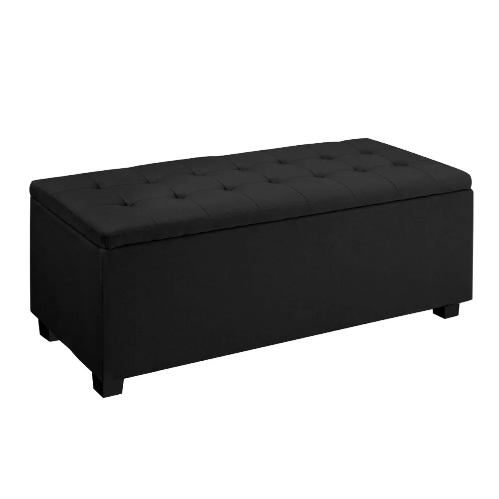 Storage Ottoman Blanket Box Black Fabric Footstool Chest Couch Seat Toy