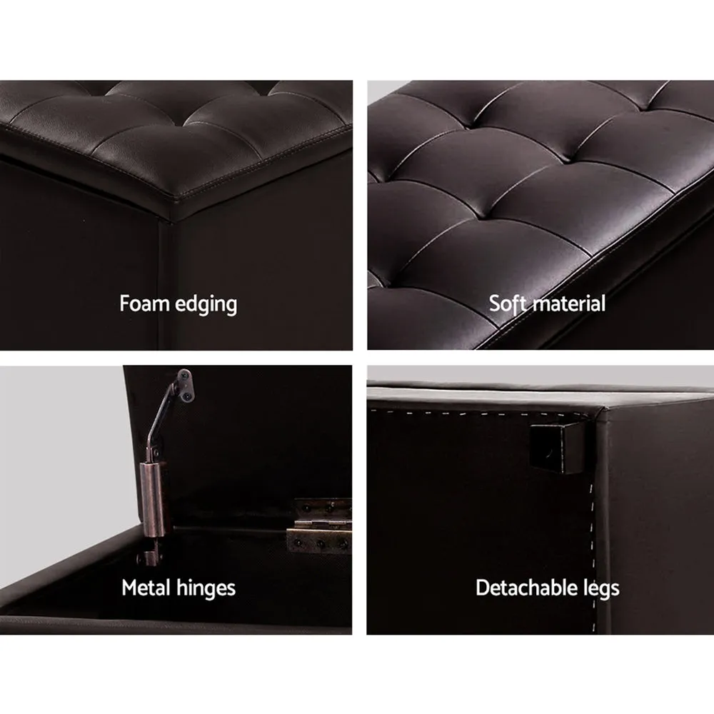 Storage Ottoman Blanket Box Footstool Leather Foot Stool Chest Toy Brown