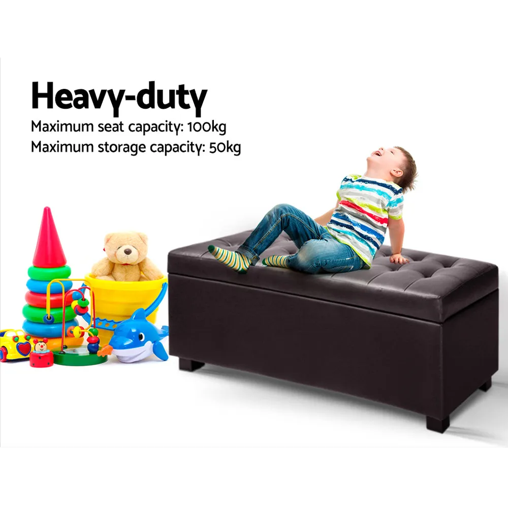Storage Ottoman Blanket Box Footstool Leather Foot Stool Chest Toy Brown