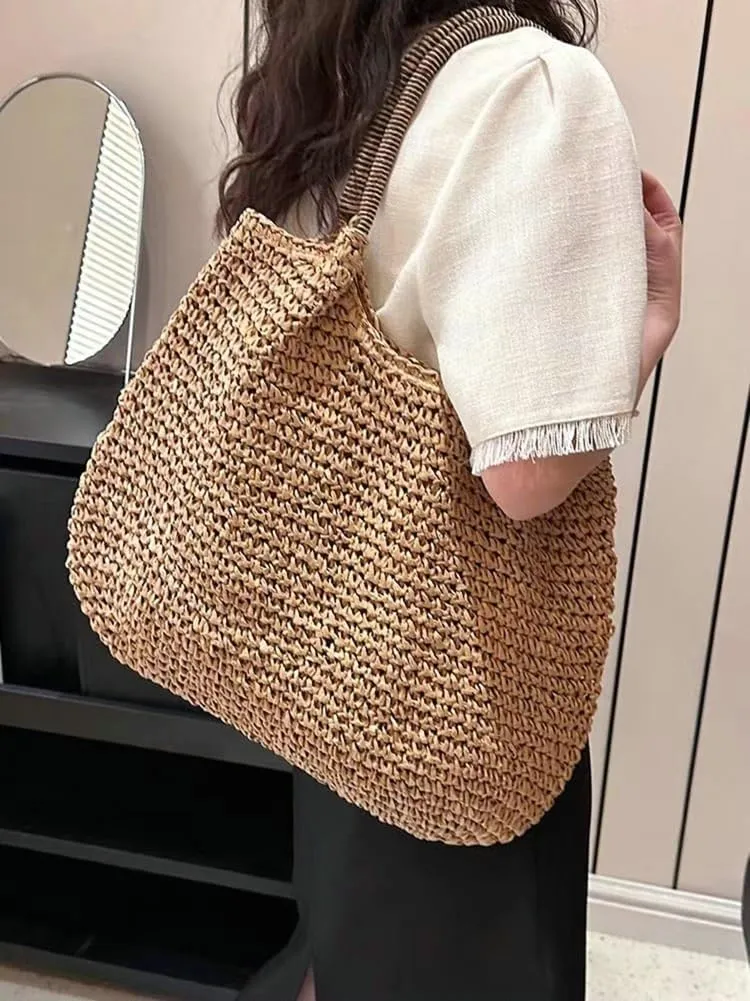 Straw Hobo Bag for Women Trendy Tote Bags Woven Shoulder Bag Large Summer Beach Handbag Purse