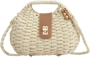 Straw Hobo Bags for Women Small Crossbody Bag Beach Purse Weave Shoulder Handbag Rattan Bohemian Casual Woven Bag, Beige