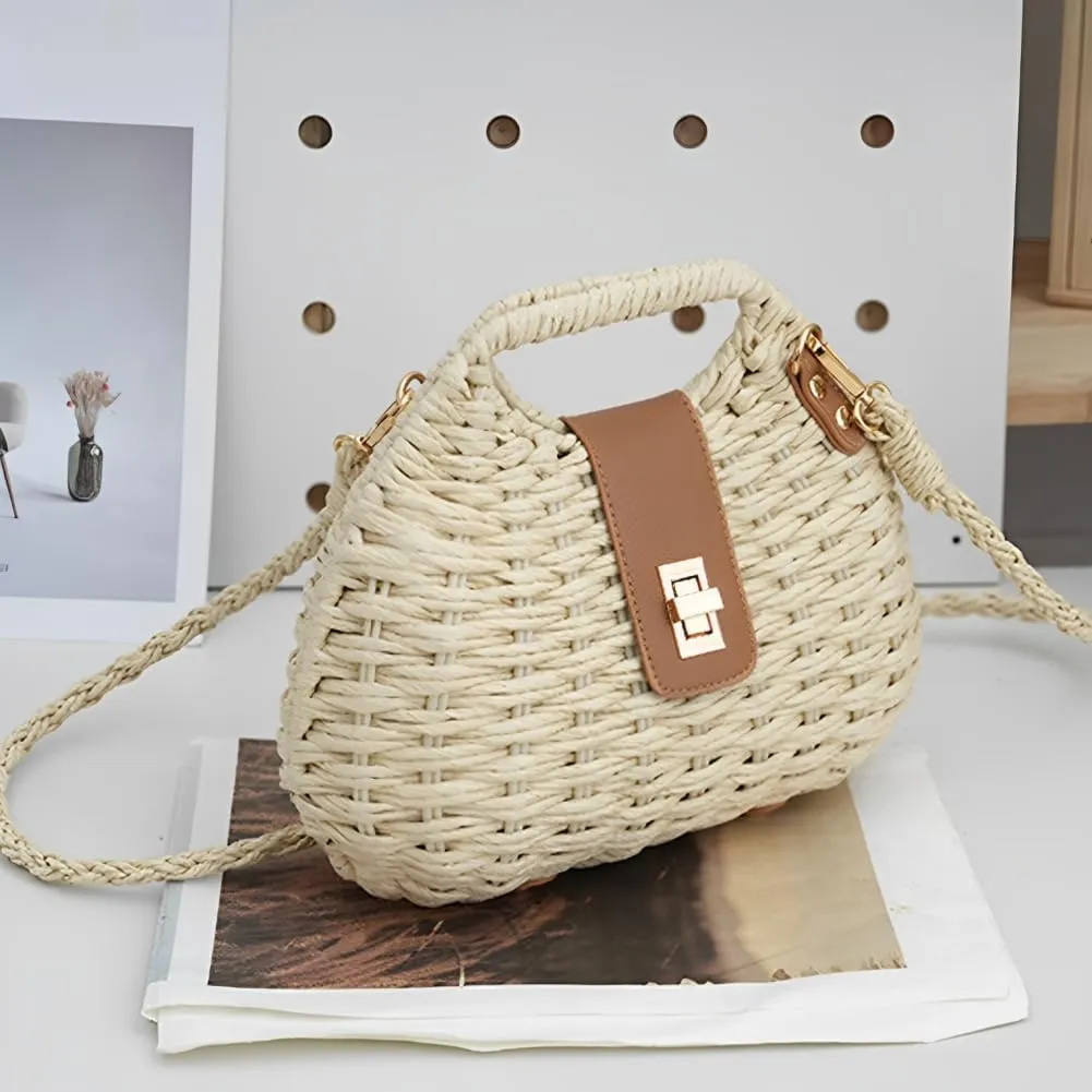 Straw Hobo Bags for Women Small Crossbody Bag Beach Purse Weave Shoulder Handbag Rattan Bohemian Casual Woven Bag, Beige