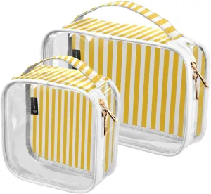 Stripes Orange 2 Pieces Clear Makeup Cosmetic Bags for Traveling Vacation Organizing, Toiletry Bags for Women Men, PVC Waterproof Travel Organizer