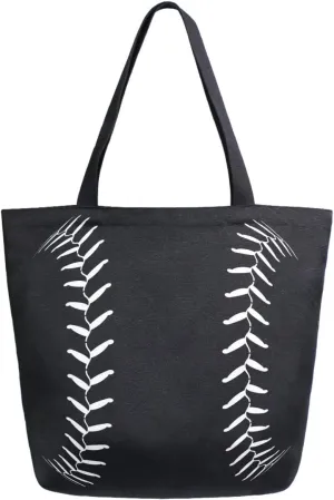 Stylish Baseball Lace Pattern Extra Large Canvas Shoulder Tote Top Storage Handle Bag for Gym Beach Weekender Travel Reusable Grocery Shopping