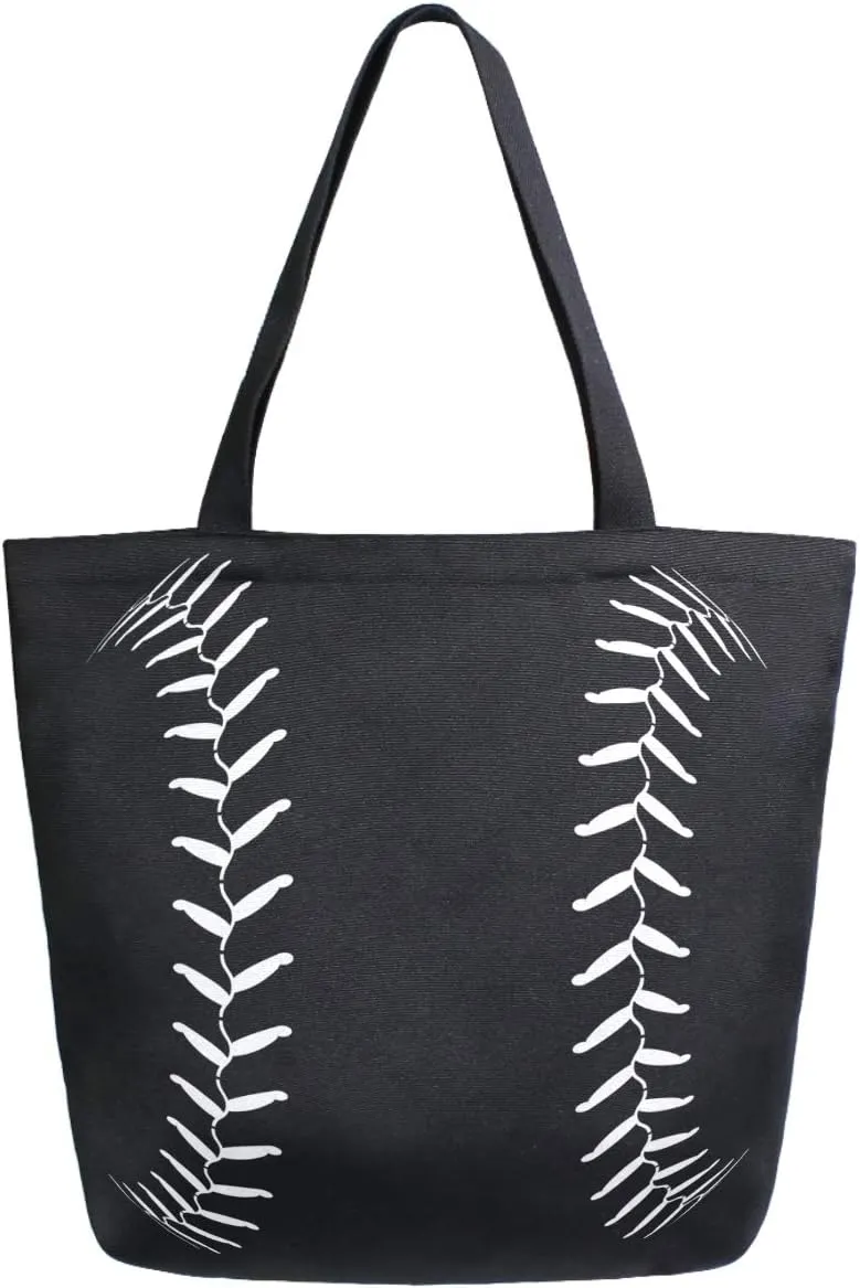 Stylish Baseball Lace Pattern Extra Large Canvas Shoulder Tote Top Storage Handle Bag for Gym Beach Weekender Travel Reusable Grocery Shopping