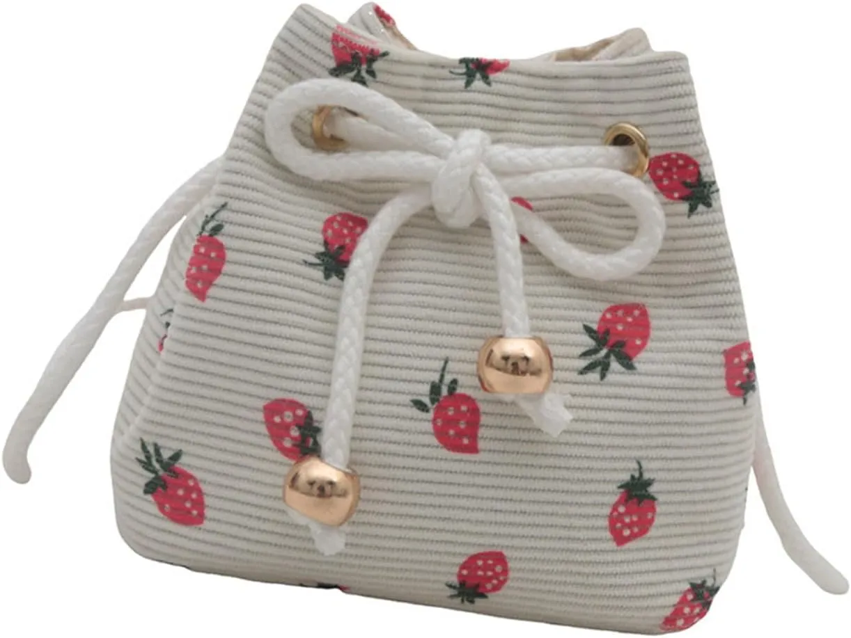 Stylish Corduroy Crossbody Bag With Strawberry Designs Bucket Bags Shoulder Purse For Casual Outings And Shopping