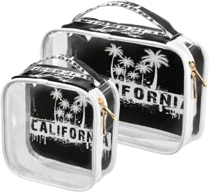 Stylish Palms Trees 2 Pieces Clear Makeup Cosmetic Bags for Traveling Vacation Organizing, Toiletry Bags for Women Men, PVC Waterproof Travel Organizer