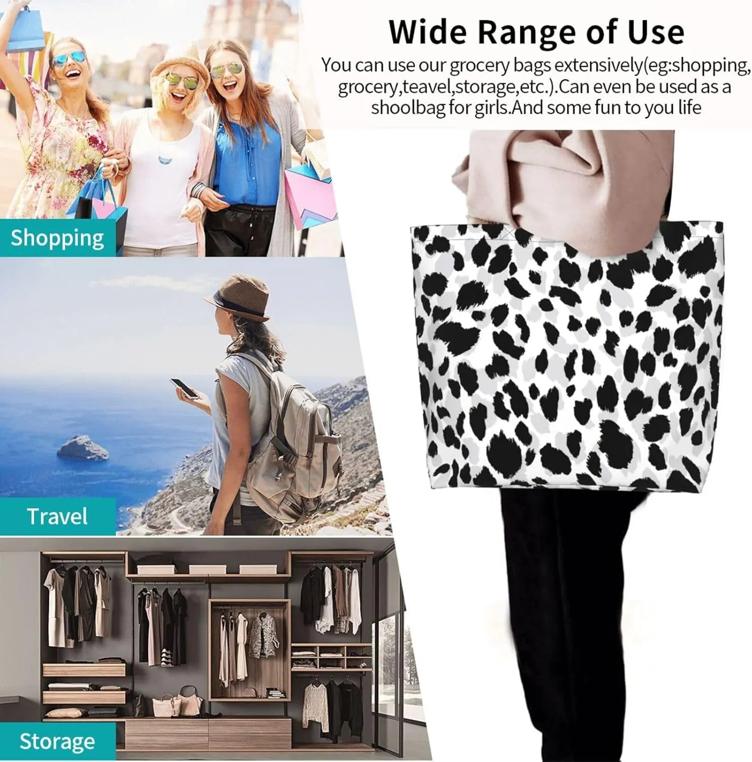 Stylish Print Tote Bag Extra Large Reusable Grocery Shopping Shoulder Tote Bag Portable Storage Handbag