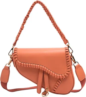 Stylish Saddle Shoulder Bag For Women,Casual Underarm Clutch Purse,Braided Handbag Satchel,PU Leather Crossbody Bag