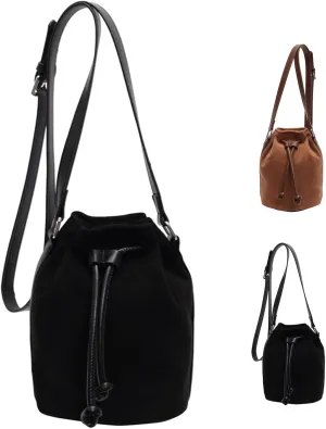 Suede Bucket Bag for Women Small Crossbody Hobo Bags Suede Tote Bag Shoulder Bag Drawstring Bucket Handbags