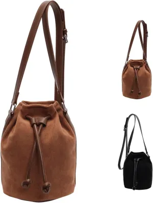 Suede Bucket Bag for Women Small Crossbody Hobo Bags Suede Tote Bag Shoulder Bag Drawstring Bucket Handbags