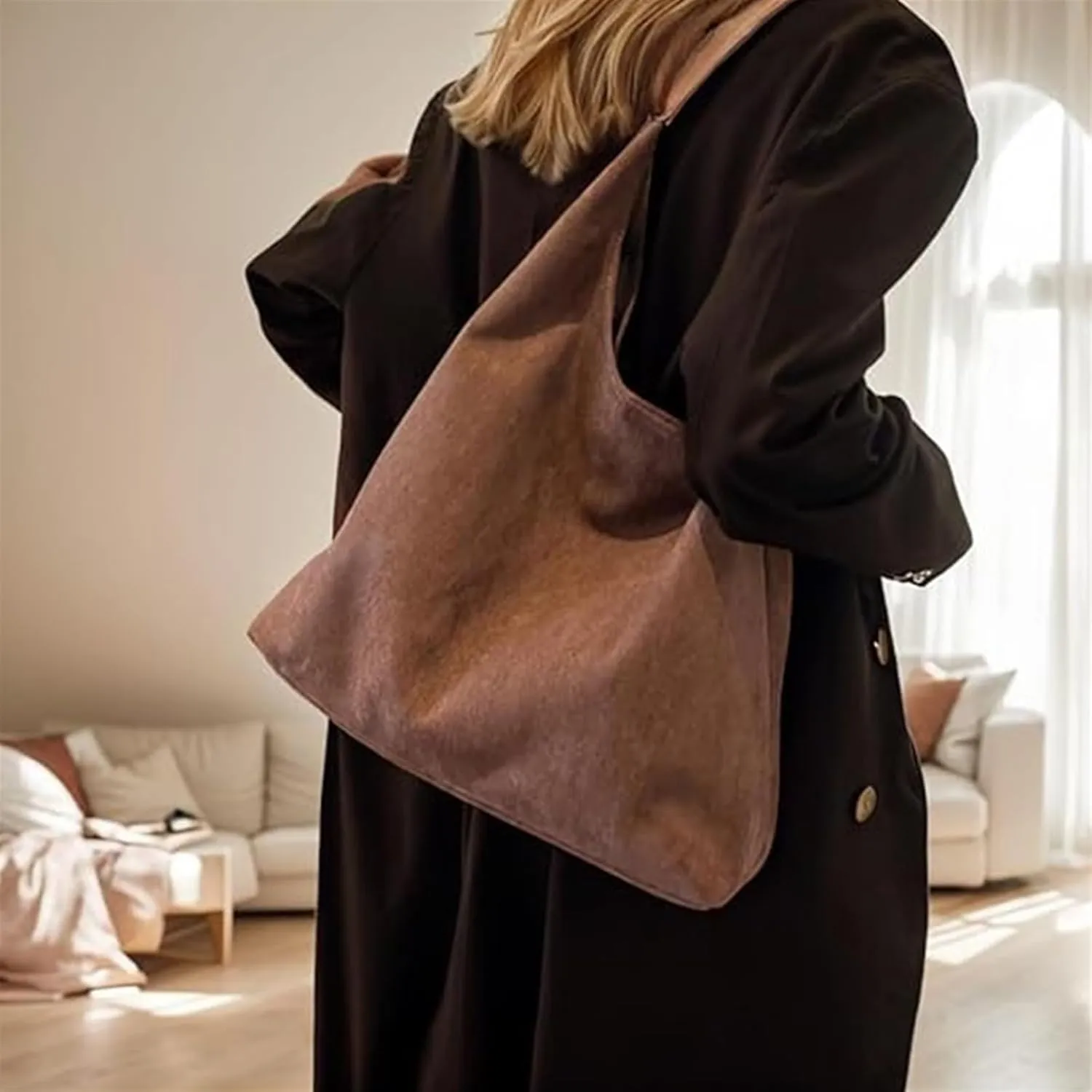 Suede Hobo Bags for Women, Brown Suede Handbag, Suede Slouchy Bag Hobo Handbag, Travel Shopping Bag(Brown)