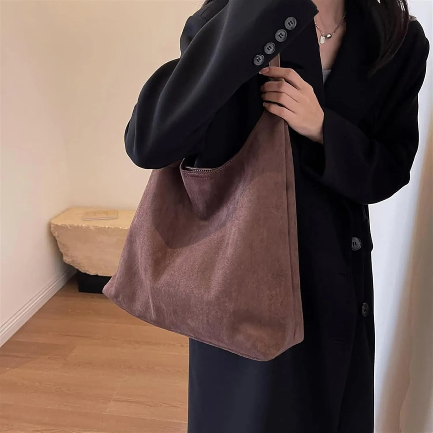 Suede Hobo Bags for Women, Brown Suede Handbag, Suede Slouchy Bag Hobo Handbag, Travel Shopping Bag(Brown)
