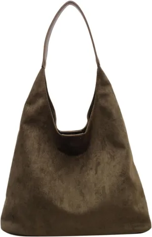 Suede purses for Women 2024 Slouchy Shoulder Bags Soft Leather hobo bag Brown Tote Handbag for Work Everyday