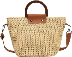 Summer Purses for Women 2025 Chic Top Handle Bag Straw Bag for Vacation Simple Crossbody Shoulder Purse with Adjustable Strap
