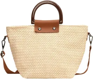 Summer Purses for Women 2025 Chic Top Handle Bag Straw Bag for Vacation Simple Crossbody Shoulder Purse with Adjustable Strap