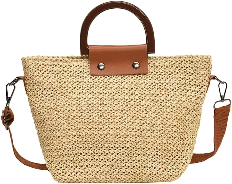 Summer Purses for Women 2025 Chic Top Handle Bag Straw Bag for Vacation Simple Crossbody Shoulder Purse with Adjustable Strap