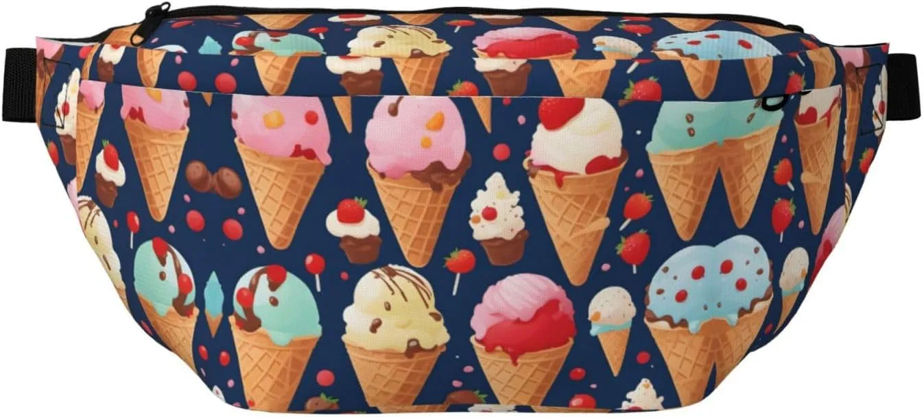 Sweet Ice Cream Stylish Crossbody Waist Pack - Versatile And Compact Travel Pouch For Hands-Free Storage, Black, PBYB-12185A