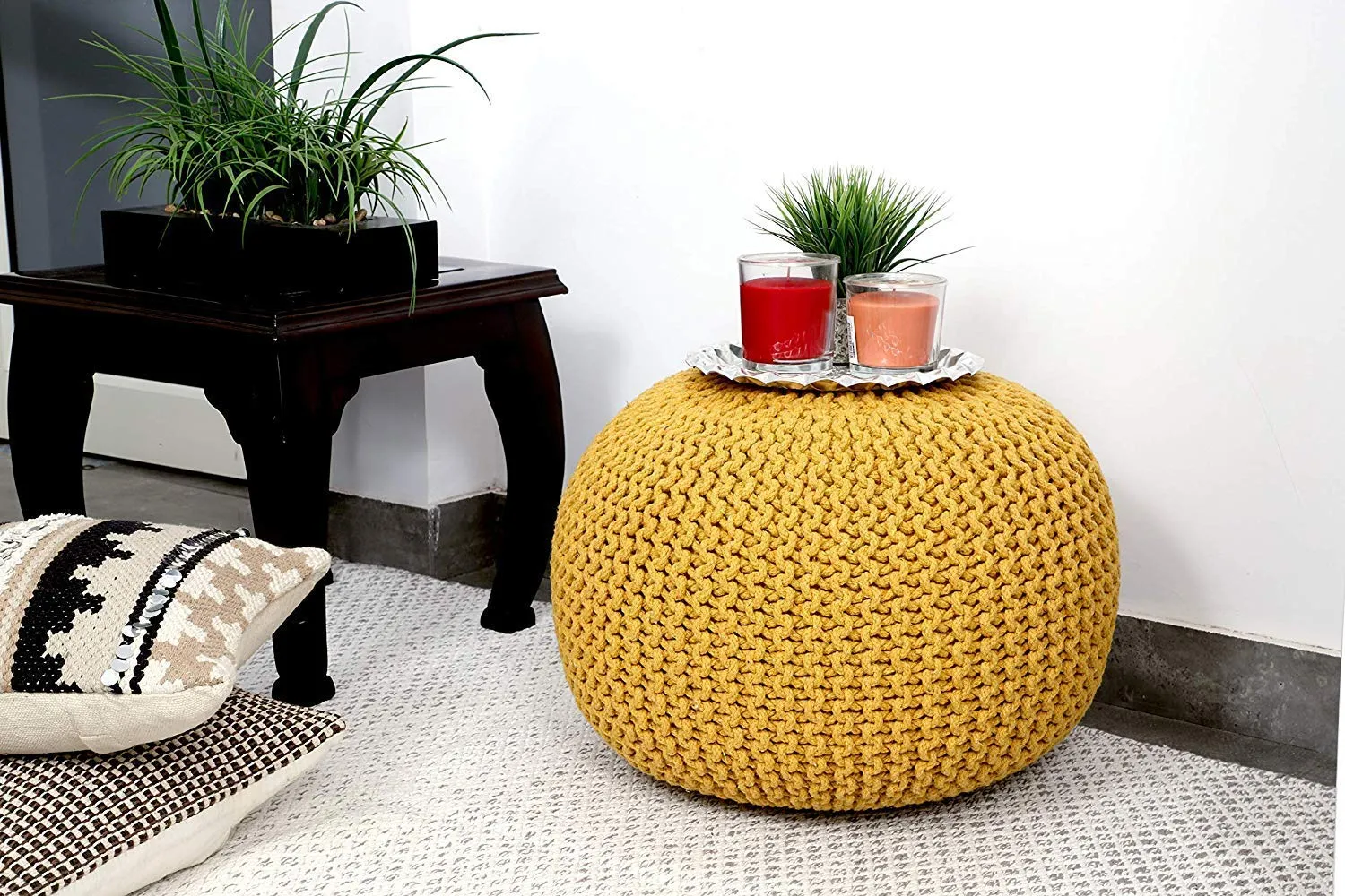 Tanishkam Home Décor Pouffe for Living Room: Yellow