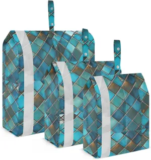 Teal Checked Packing Cubes for Travel 3 Set Compression Packing Bags Suitcase Organizer Bags Set for Travel
