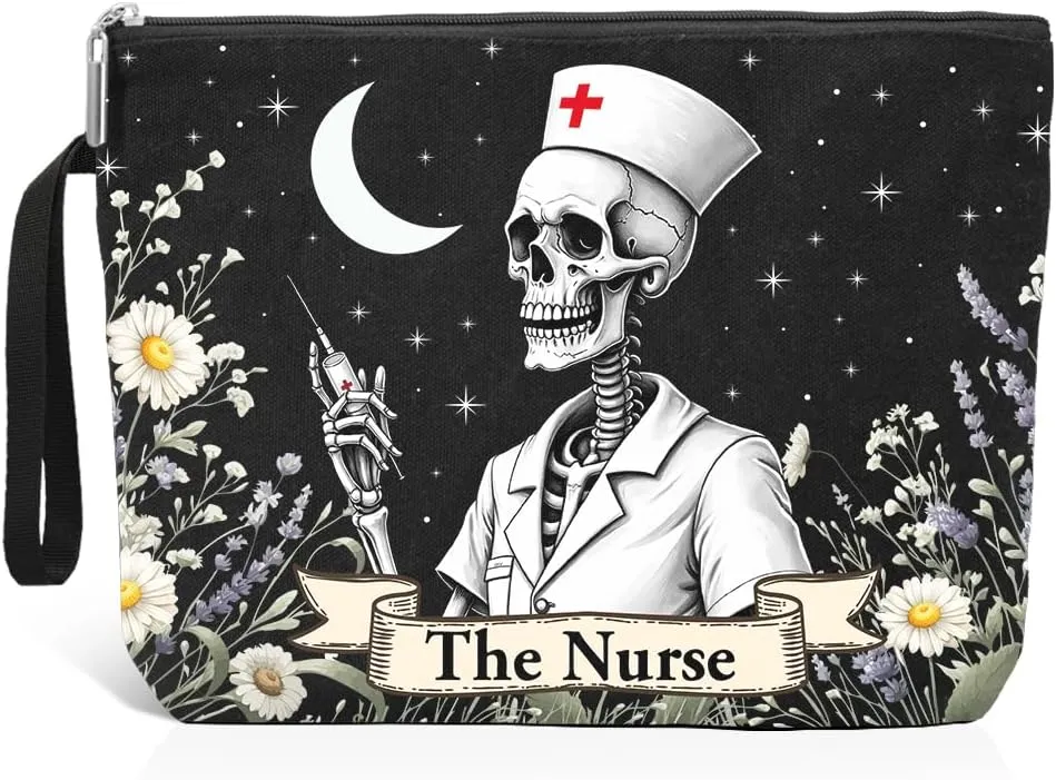 The Nurse Makeup Bag, Funny Skeleton Cosmetic Bag for Night Shift Nurse Student Nursing, Nurse Gifts for Women, Nurse Graduation Gifts, Nurses Week Appreciation Gifts