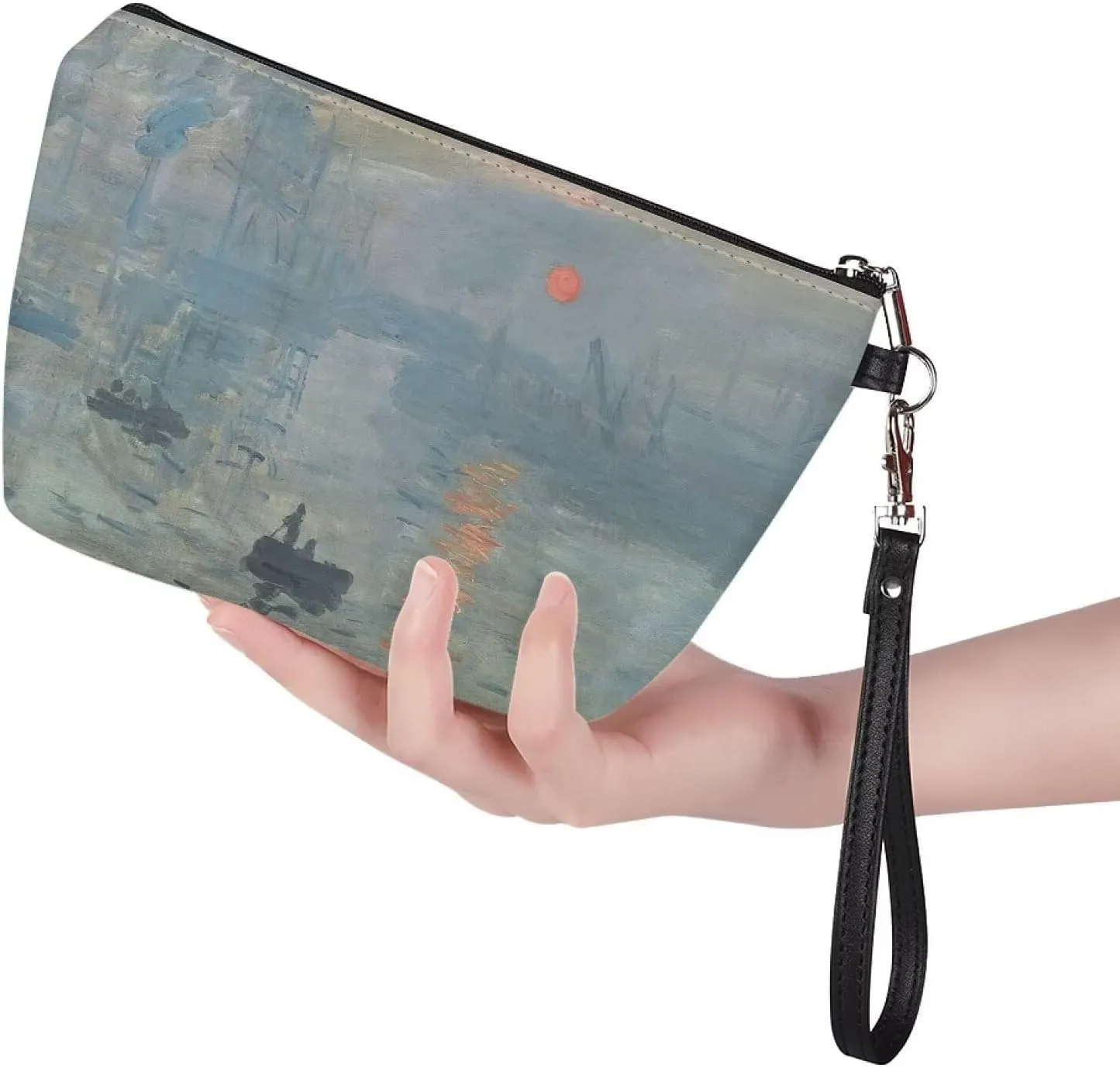 Toiletry Bag for Women Traveling Impression Sunrise Travel Makeup Case Organizer,Cute Makeup Bag PU Leather Travel Make Up Organizer Bag Zipper Cosmetic Bag Blue