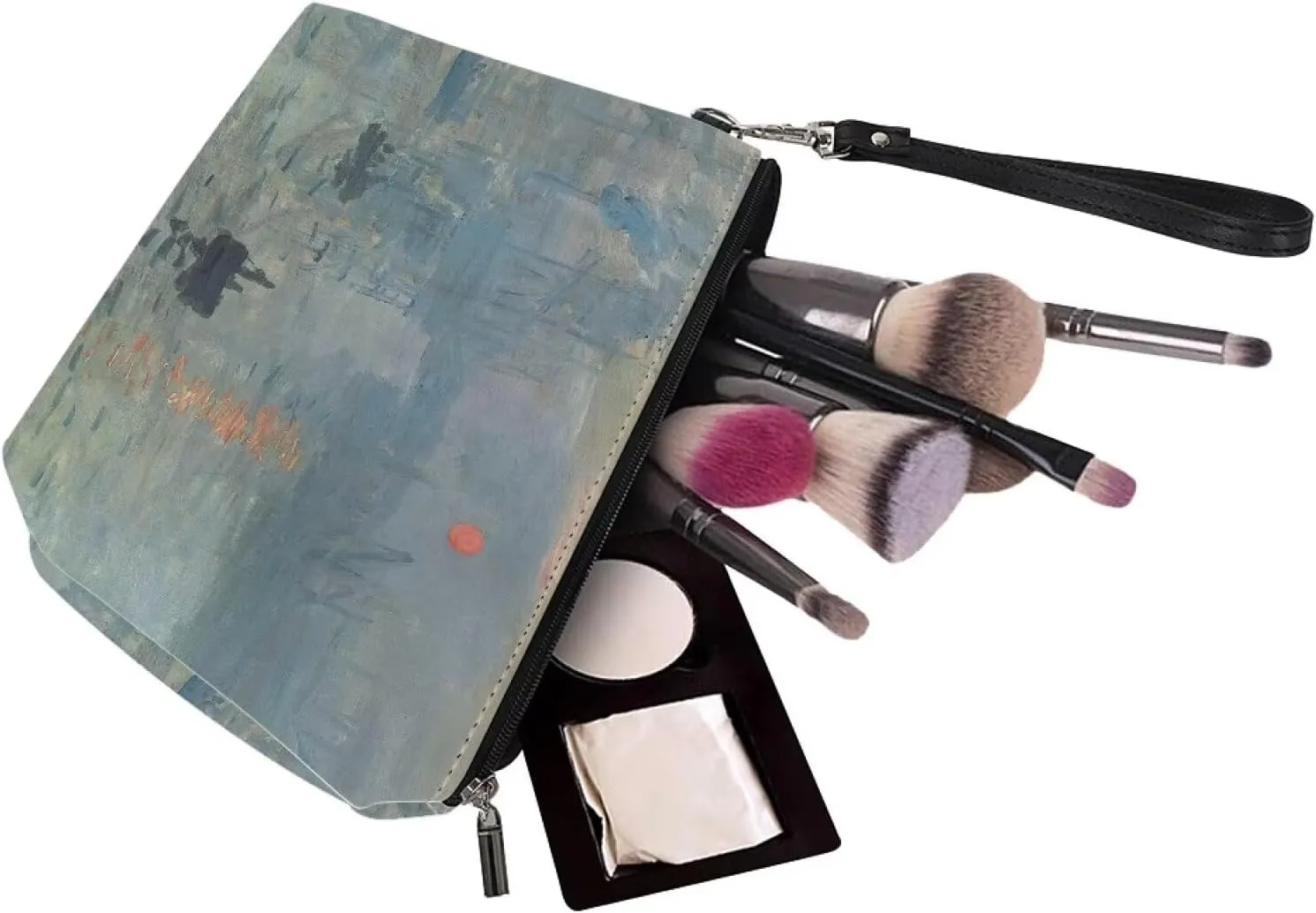 Toiletry Bag for Women Traveling Impression Sunrise Travel Makeup Case Organizer,Cute Makeup Bag PU Leather Travel Make Up Organizer Bag Zipper Cosmetic Bag Blue