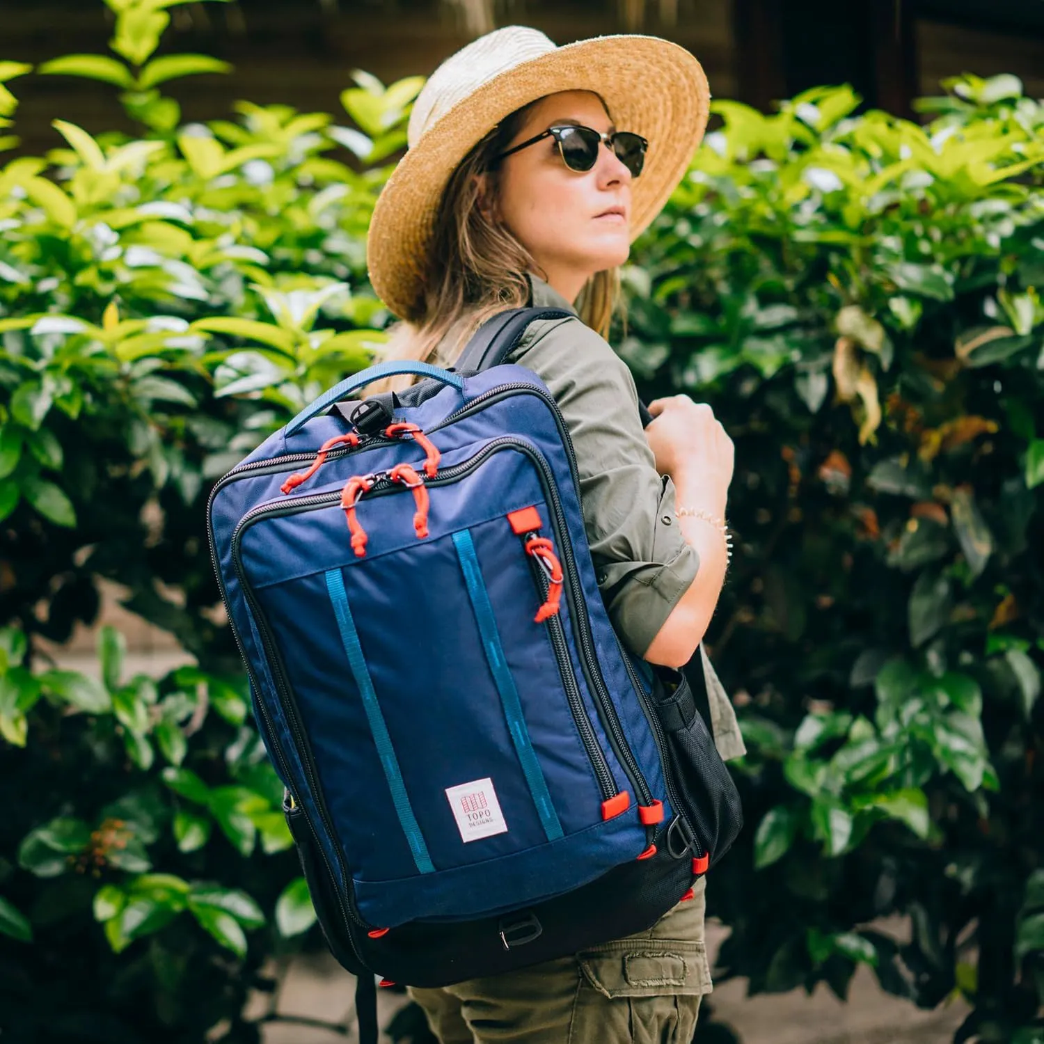 Topo Designs Global Travel Bag 30-40 Liter - Carry-on Compliant Versatile Pack, 3 Carry Options, External Laptop Sleeve (Original, 30L, Pine)