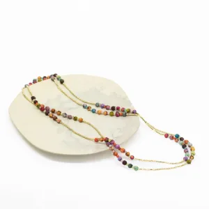 Trade Aid Recycled Sari, Brass and Glass Bead Long Necklace 4802