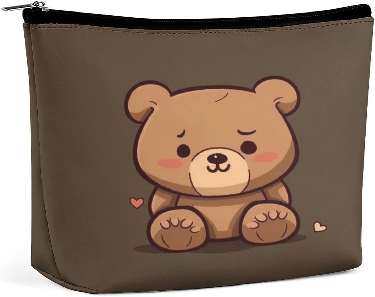 Travel Makeup Bag Portable Cosmetic Bags for Women Cartoon Brown Cute Bear Make Up Bags Organizer With Zipper Waterproof Open Flat Toiletry Bag Cute Makeup Pouch for Travel Accessories