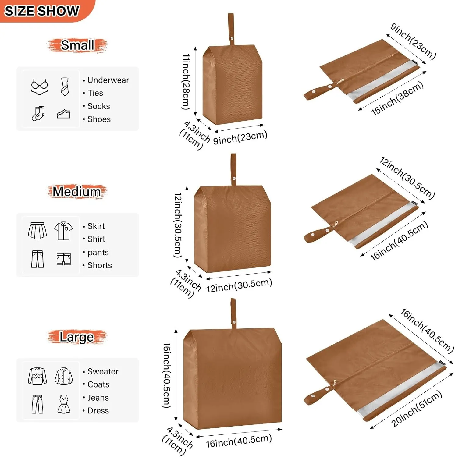 Travel Packing Bags Saddle Brown Foldable Suitcase Organizer Bags Set Luggage Packing Organizers