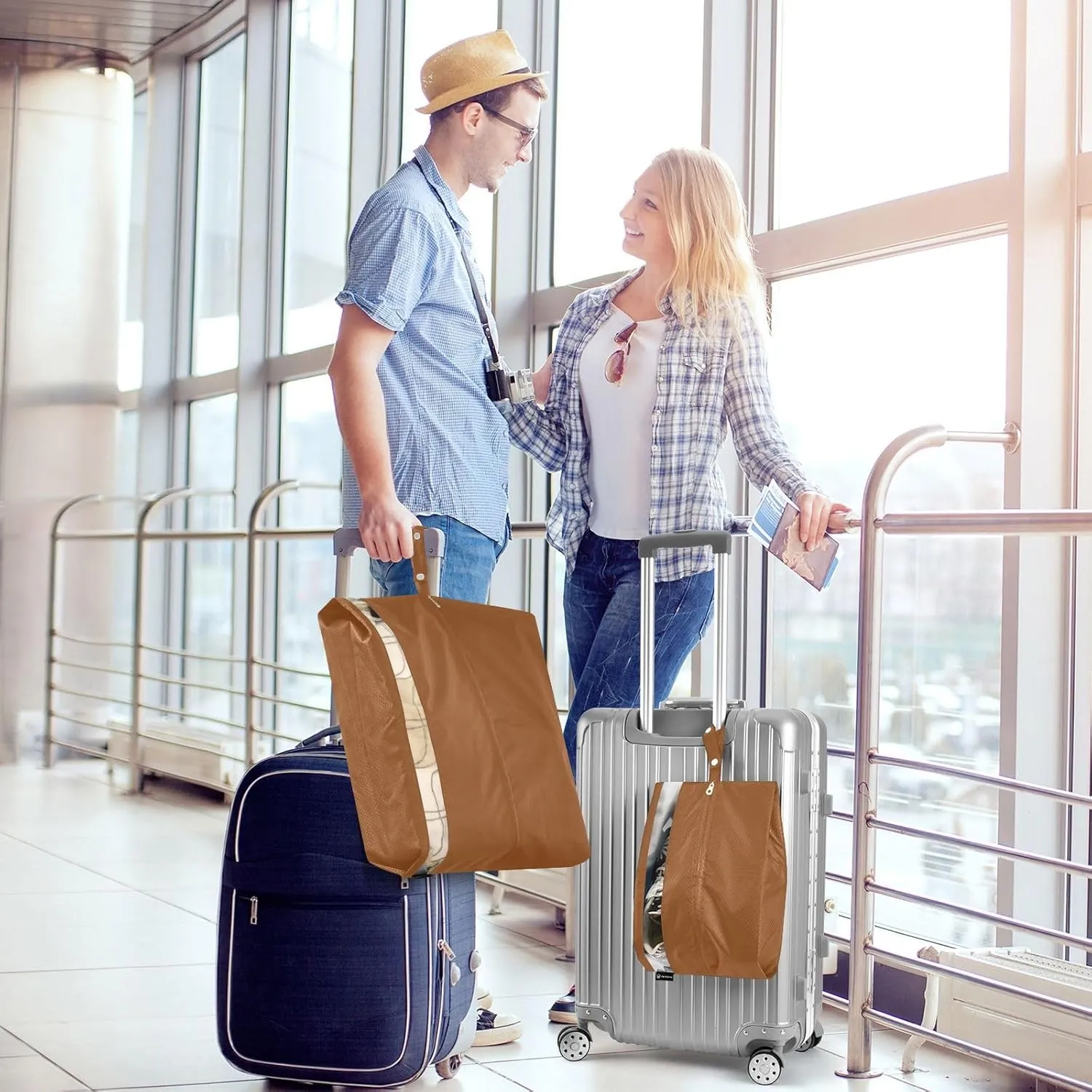 Travel Packing Bags Saddle Brown Foldable Suitcase Organizer Bags Set Luggage Packing Organizers