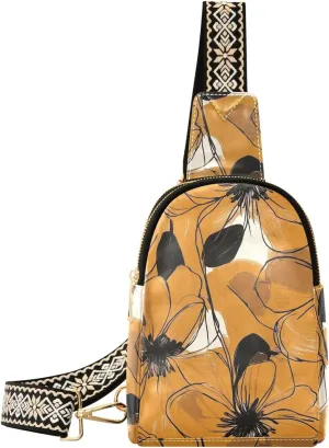 trendy Flowers Caramel and Black sling bag waterproof leather crossbody fanny packs for travel