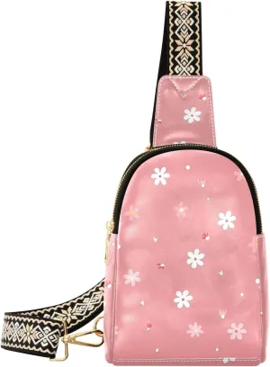trendy Lovely Peach Flowers leather fanny pack cute bag for women crossbody for hiking