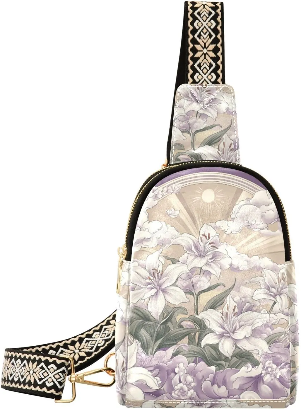 trendy Purple Vintage Flower Floral fanny pack diaper lightweight leather crossbody fanny packs for day pack