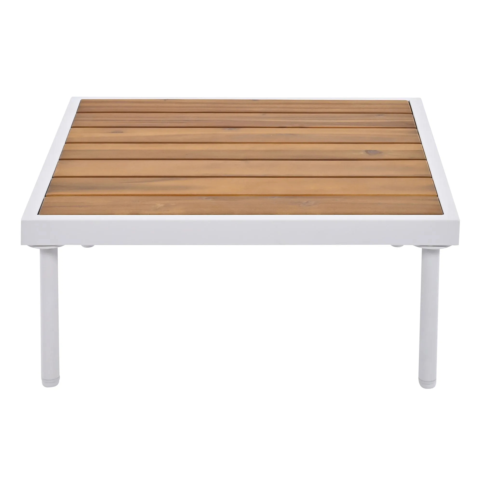 TREXM 8-Piece Patio Sectional Sofa Set with Tempered Glass Coffee Table and Wooden Coffee Table for Outdoor Oasis, Garden, Patio and Poolside (Beige Cushion   White Steel)