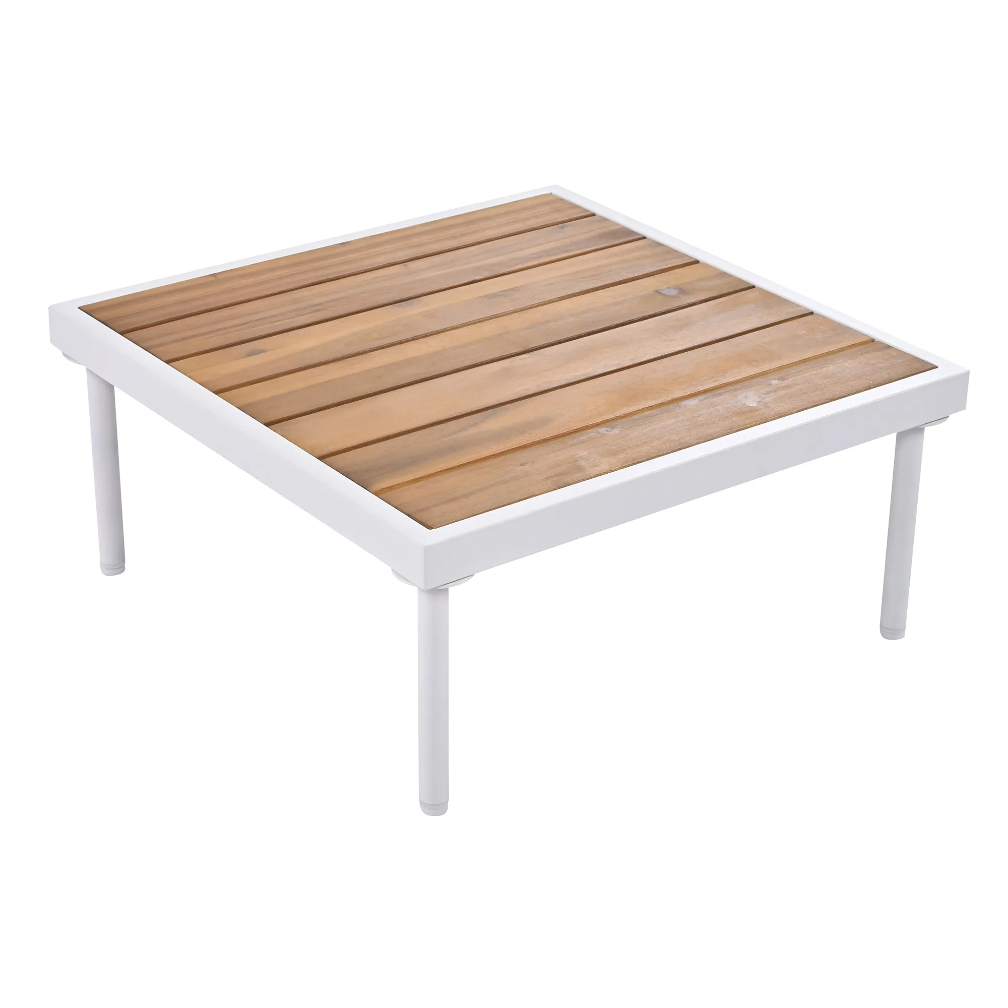 TREXM 8-Piece Patio Sectional Sofa Set with Tempered Glass Coffee Table and Wooden Coffee Table for Outdoor Oasis, Garden, Patio and Poolside (Beige Cushion   White Steel)