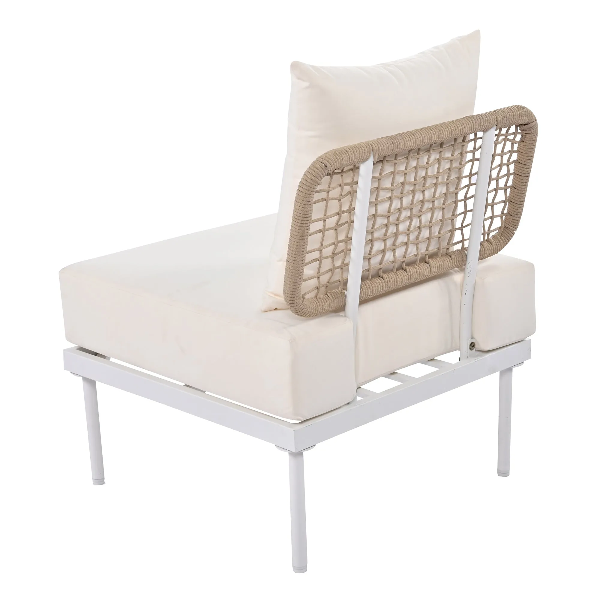 TREXM 8-Piece Patio Sectional Sofa Set with Tempered Glass Coffee Table and Wooden Coffee Table for Outdoor Oasis, Garden, Patio and Poolside (Beige Cushion   White Steel)